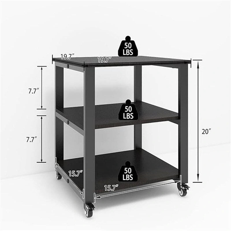 Mobile 3-Tier Rolling Printer Stand with Wheels, 150 lb Capacity, 19.7" Top for Office & Home Organization