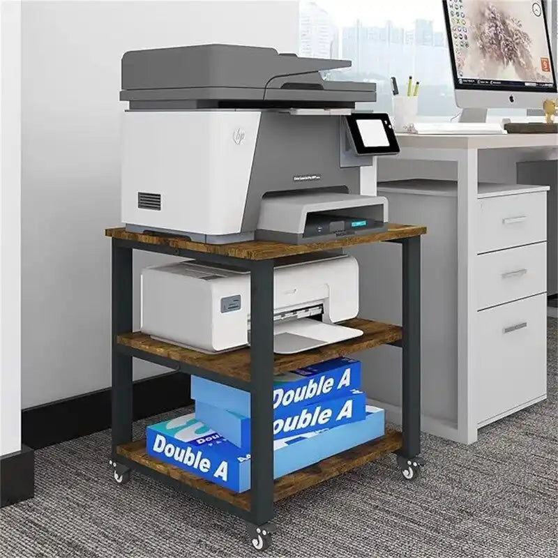 Mobile 3-Tier Rolling Printer Stand with Wheels, 150 lb Capacity, 19.7" Top for Office & Home Organization