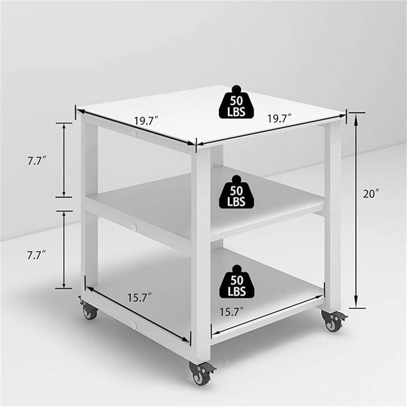 Mobile 3-Tier Rolling Printer Stand with Wheels, 150 lb Capacity, 19.7" Top for Office & Home Organization