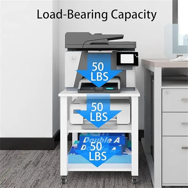 Mobile 3-Tier Rolling Printer Stand with Wheels, 150 lb Capacity, 19.7" Top for Office & Home Organization