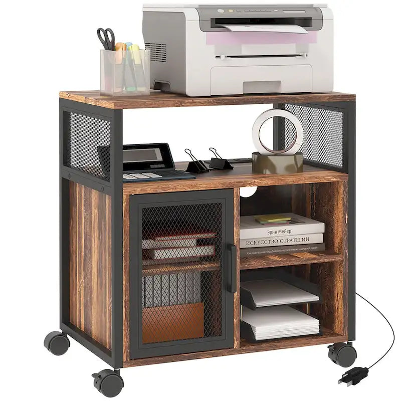 Mobile Printer Stand with Socket & USB Ports