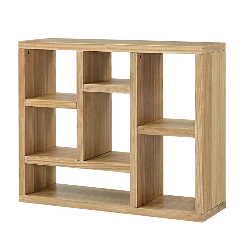 Open Wooden Open Shelf Bookcase, Freestanding Display Cabinet with 7 Cube Storage Spaces, Floor Standing Bookshelf, Entryway