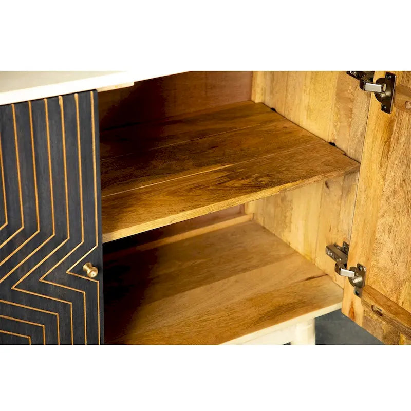 2 Doors Accent Cabinet with 4 Shelves in White Washed and Black