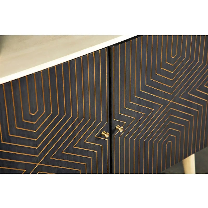 2 Doors Accent Cabinet with 4 Shelves in White Washed and Black