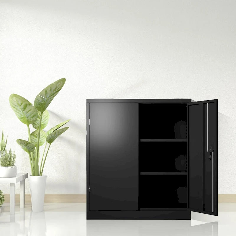 Metal Storage Cabinet with 2 Doors and 2 Shelves, Lockable Design, Perfect for Office, Garage, Warehouse Storage Solutions