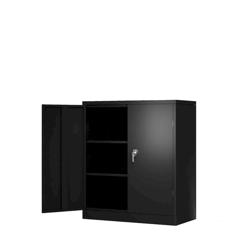 Metal Storage Cabinet with 2 Doors and 2 Shelves, Lockable Design, Perfect for Office, Garage, Warehouse Storage Solutions