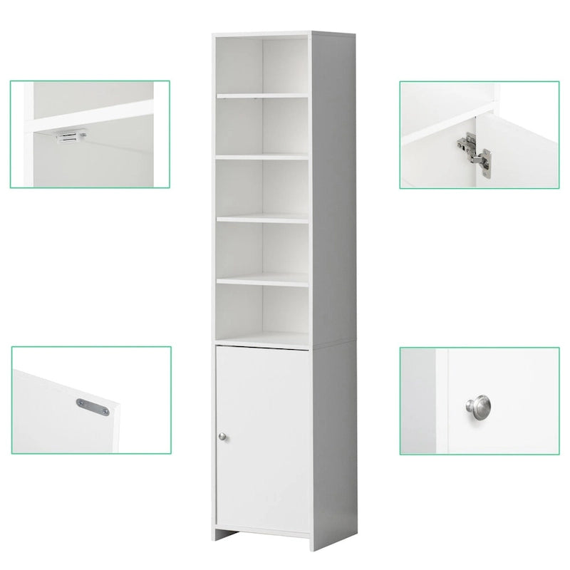 Tall Bathroom Laundry Storage Organizer Cabinet Linen Tower, White