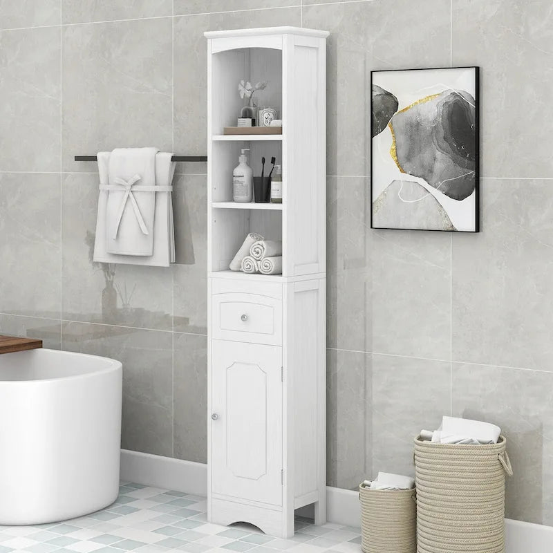 Tall Bathroom Freestanding Storage Cabinet with Drawer