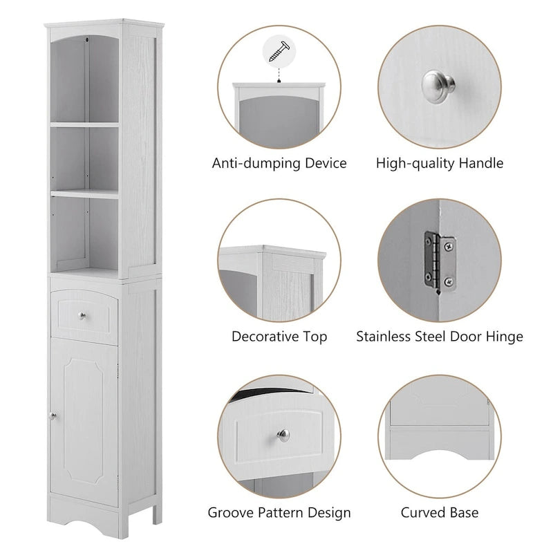 Tall Bathroom Freestanding Storage Cabinet with Drawer