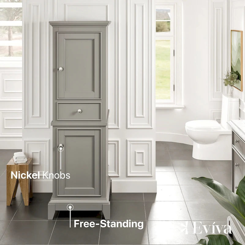 24-inch gray freestanding linen storage cabinet