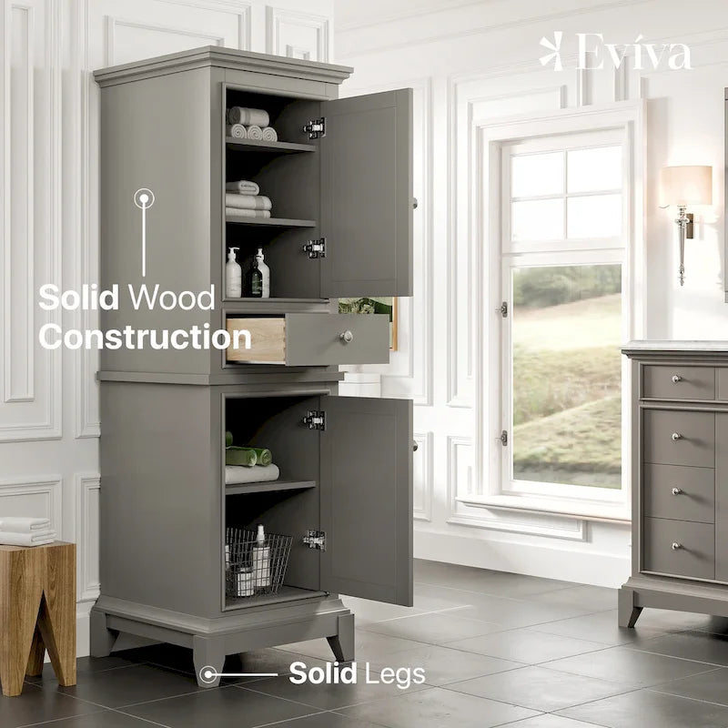 24-inch gray freestanding linen storage cabinet