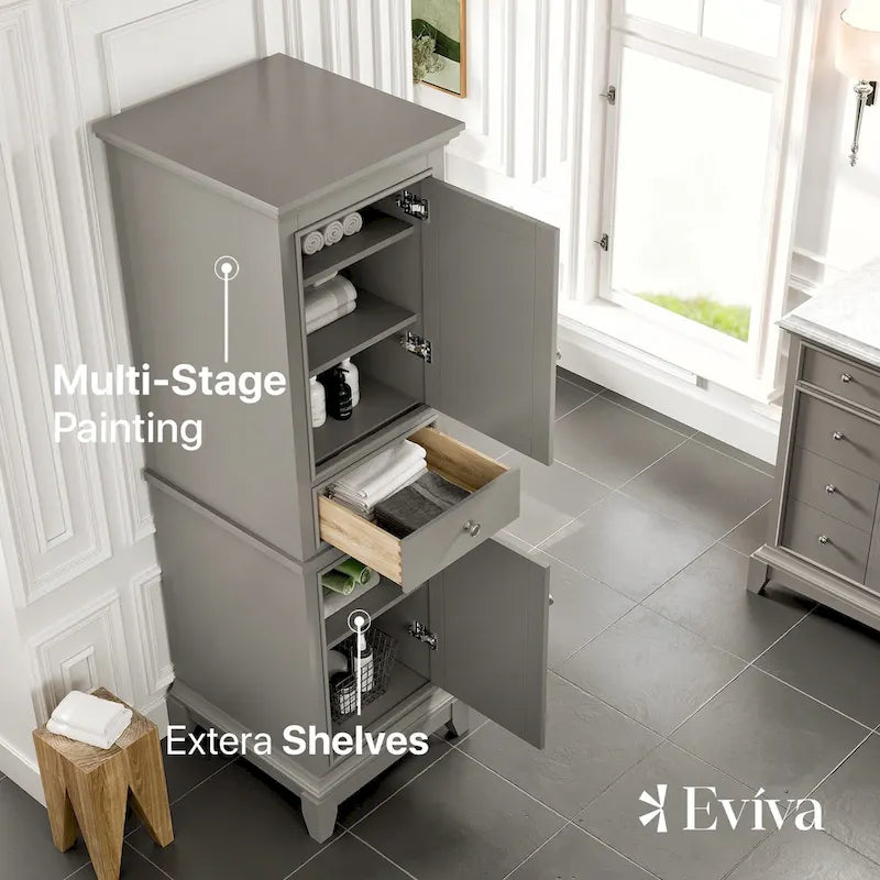 24-inch gray freestanding linen storage cabinet