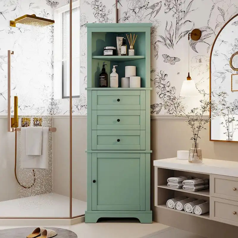 69  Tall Wood 1-door Bathroom Cabinet in Green with Adjustable Shelf
