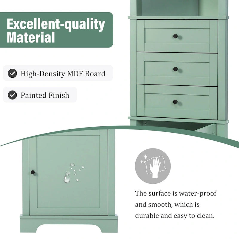 69  Tall Wood 1-door Bathroom Cabinet in Green with Adjustable Shelf