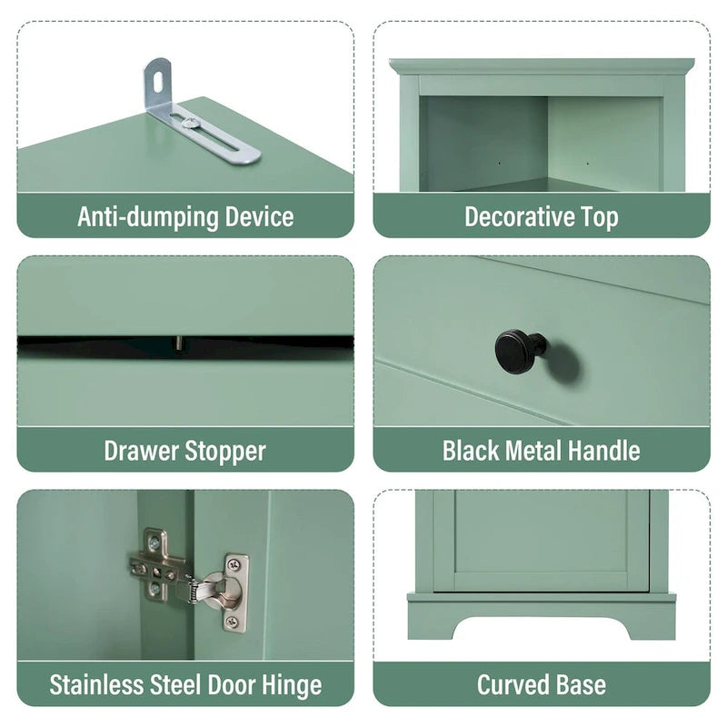 69  Tall Wood 1-door Bathroom Cabinet in Green with Adjustable Shelf