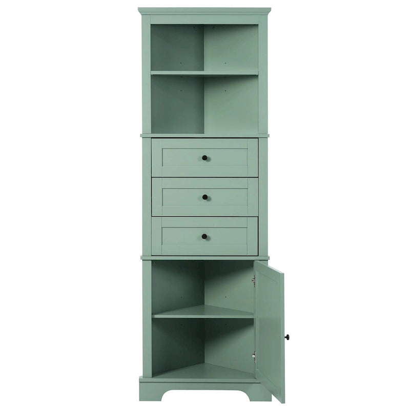 69  Tall Wood 1-door Bathroom Cabinet in Green with Adjustable Shelf
