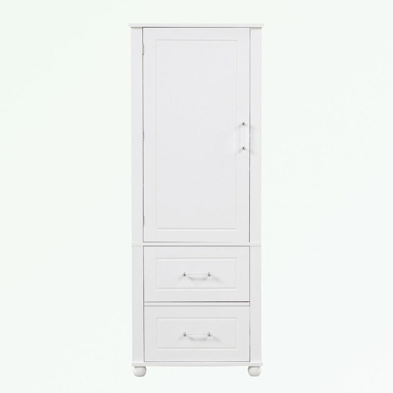 Tall Bathroom Storage Cabinet with Two Drawers and Adjustable Shelf