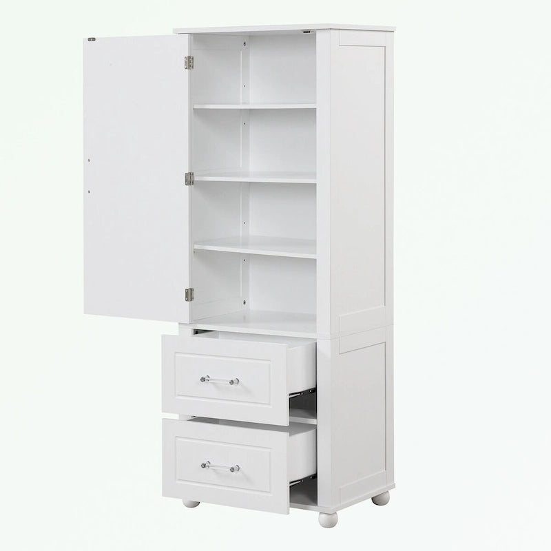 Tall Bathroom Storage Cabinet with Two Drawers and Adjustable Shelf