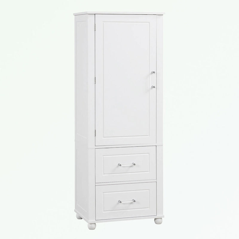 Tall Bathroom Storage Cabinet with Two Drawers and Adjustable Shelf