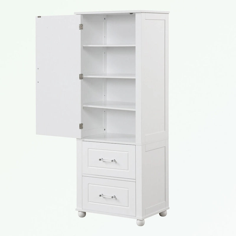 Tall Bathroom Storage Cabinet with Two Drawers and Adjustable Shelf