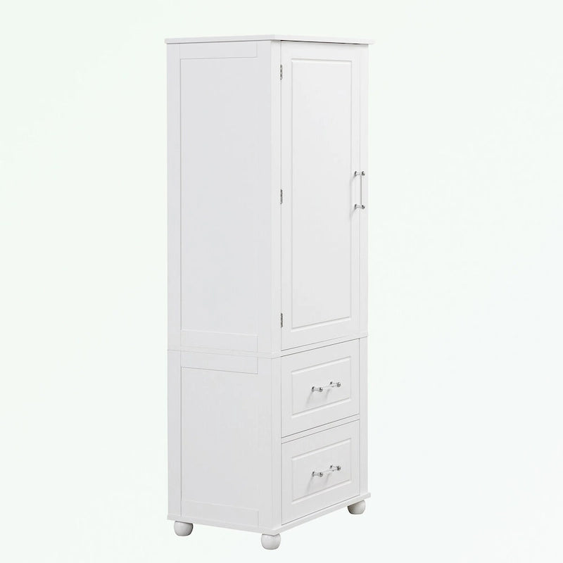 Tall Bathroom Storage Cabinet with Two Drawers and Adjustable Shelf