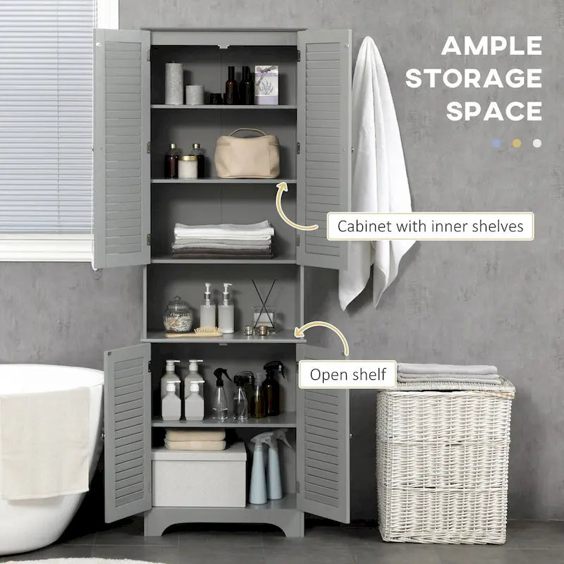 Tall Narrow Bathroom Storage Cabinet with Doors and Shelf