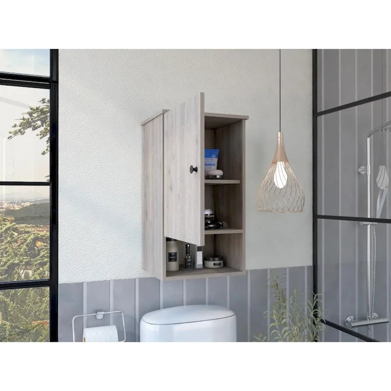 Wall Cabinet with Door, Light Oak & White, Single User