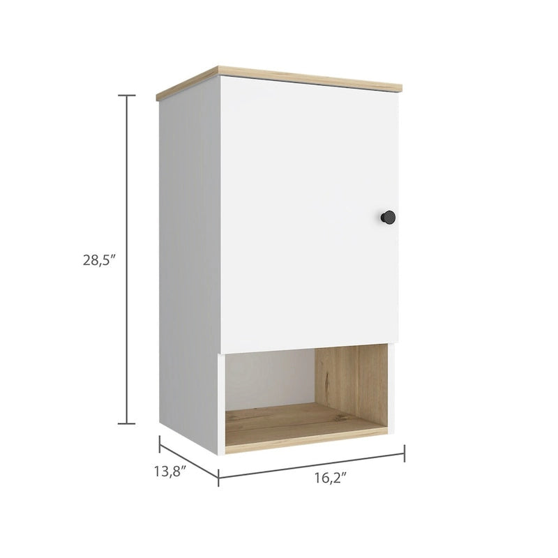 Wall Cabinet with Door, Light Oak & White, Single User