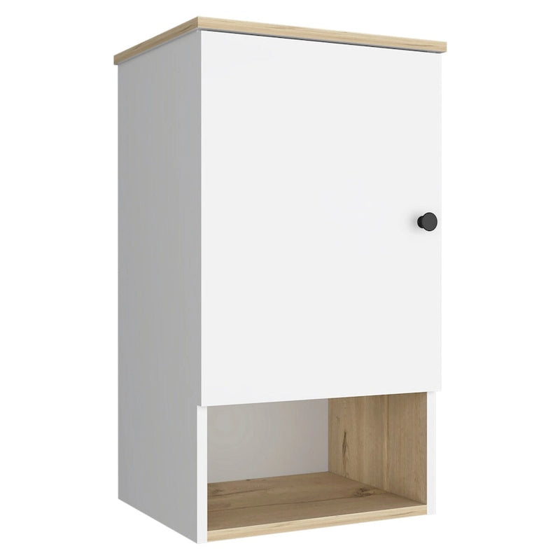 Wall Cabinet with Door, Light Oak & White, Single User