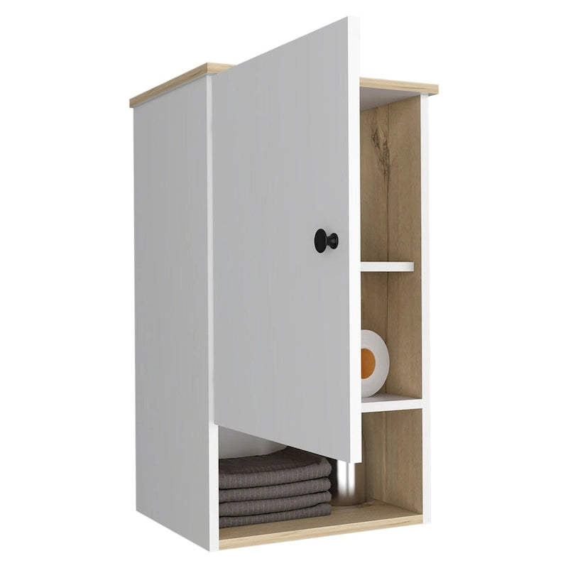Wall Cabinet with Door, Light Oak & White, Single User