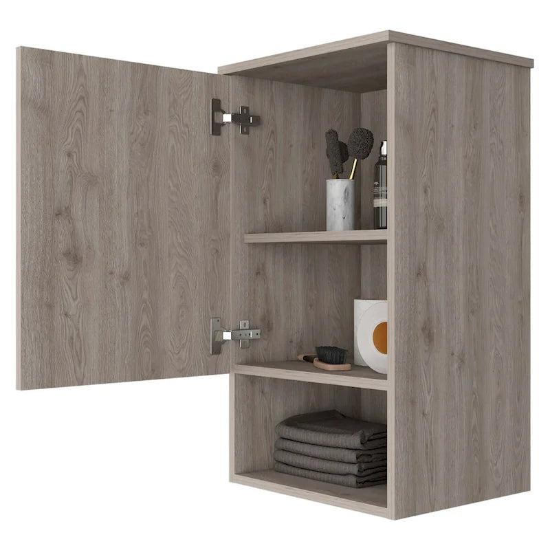 Wall Cabinet with Door, Light Oak & White, Single User
