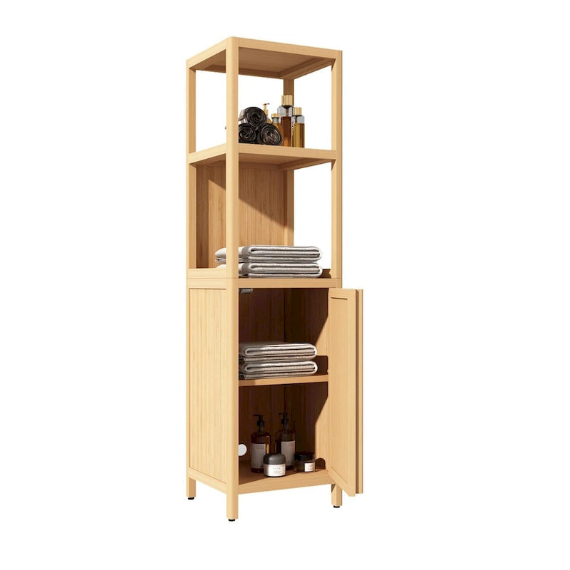 Bathroom Multifunctional Bamboo Storage Cabinet with 2 Open Shelves