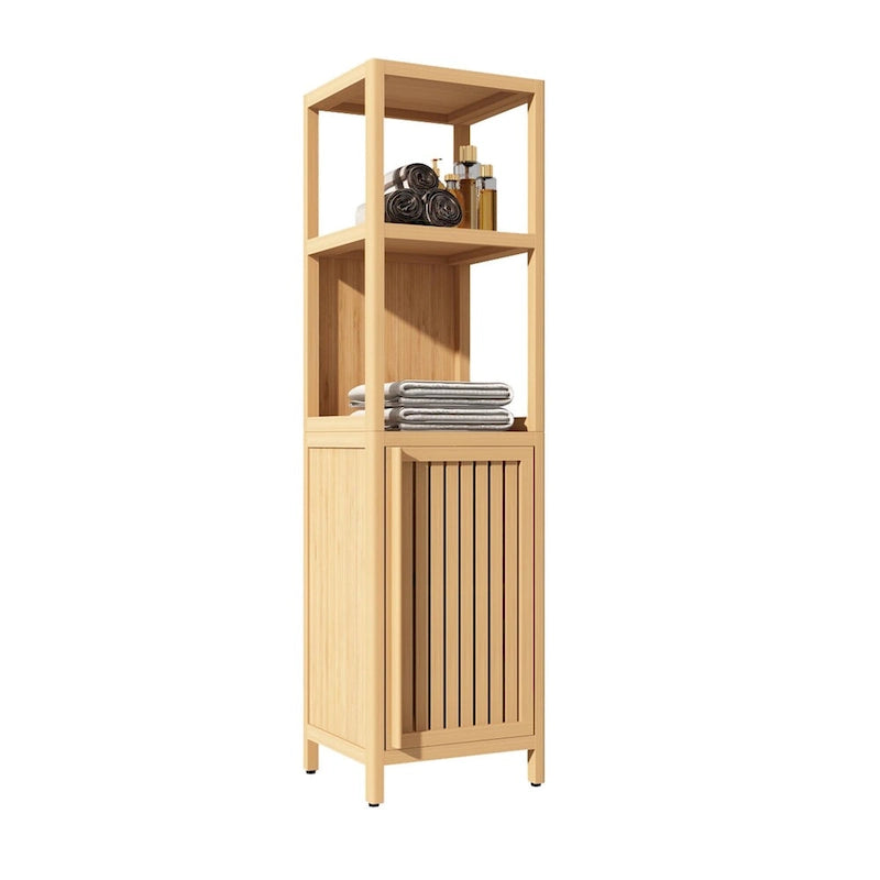 Bathroom Multifunctional Bamboo Storage Cabinet with 2 Open Shelves
