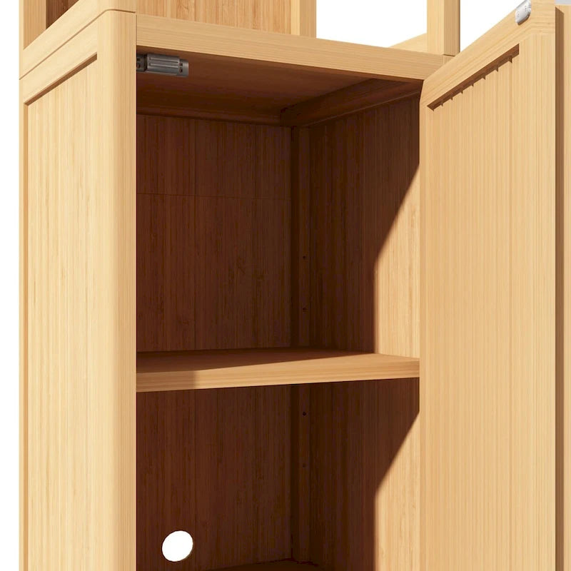 Bathroom Multifunctional Bamboo Storage Cabinet with 2 Open Shelves