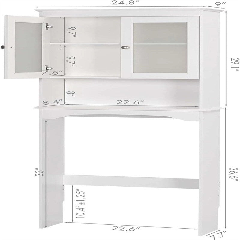 Bathroom Storage Cabinet Above The Toilet, With Glass Doors, Adjustable Shelves, And Equipped With An Anti-Tipping Safety Device.