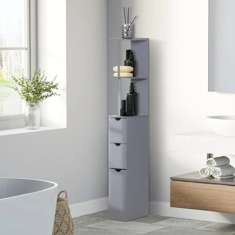 54  Tall Bathroom Storage Cabinet,Freestanding Linen Tower with 2-Tier Shelf and Drawers