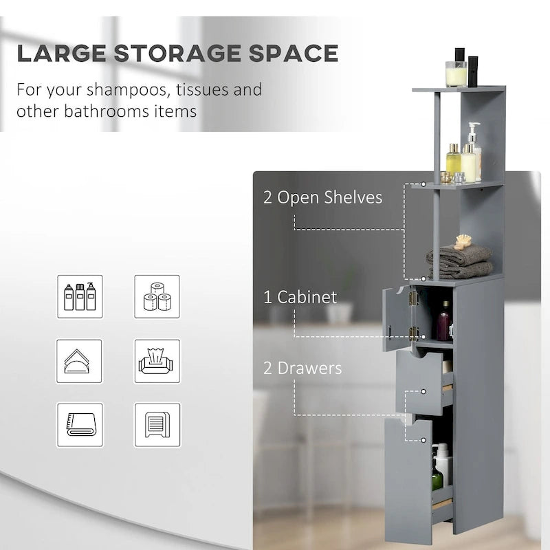 54  Tall Bathroom Storage Cabinet,Freestanding Linen Tower with 2-Tier Shelf and Drawers