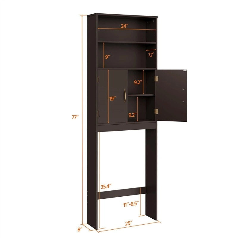 Over-The-Toilet Freestanding Storage Cabinet With Adjustable Shelves & Cupboard, 66"/71" High, 3-Height Adjustable Base