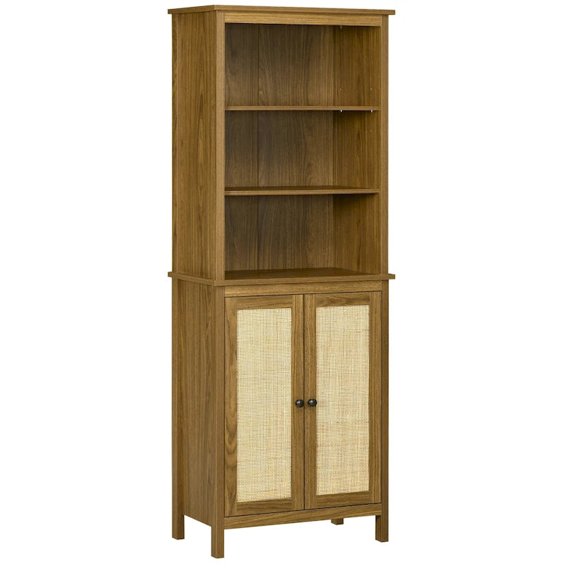 Bookcase with Cabinet and Open Shelves, Tall Bookshelf, Walnut
