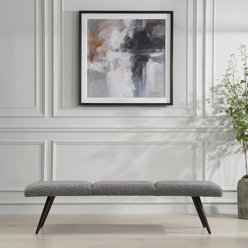 Charcoal Gray Fabric Bench - 18 Inches High X 72.5 Inches Wide X 20 Inches Deep