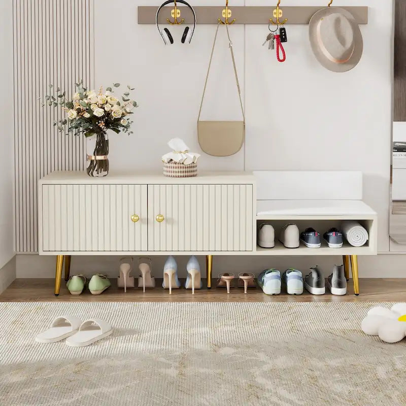 Modern Shoe Storage Bench with Hidden Storage and Upholstered Cushions for Bedside, Living Room and Entryway