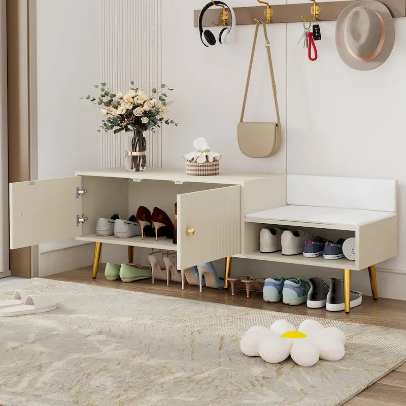 Modern Shoe Storage Bench with Hidden Storage and Upholstered Cushions for Bedside, Living Room and Entryway