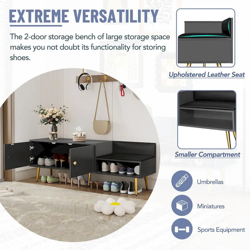 Modern Shoe Storage Bench with Hidden Storage and Upholstered Cushions for Bedside, Living Room and Entryway