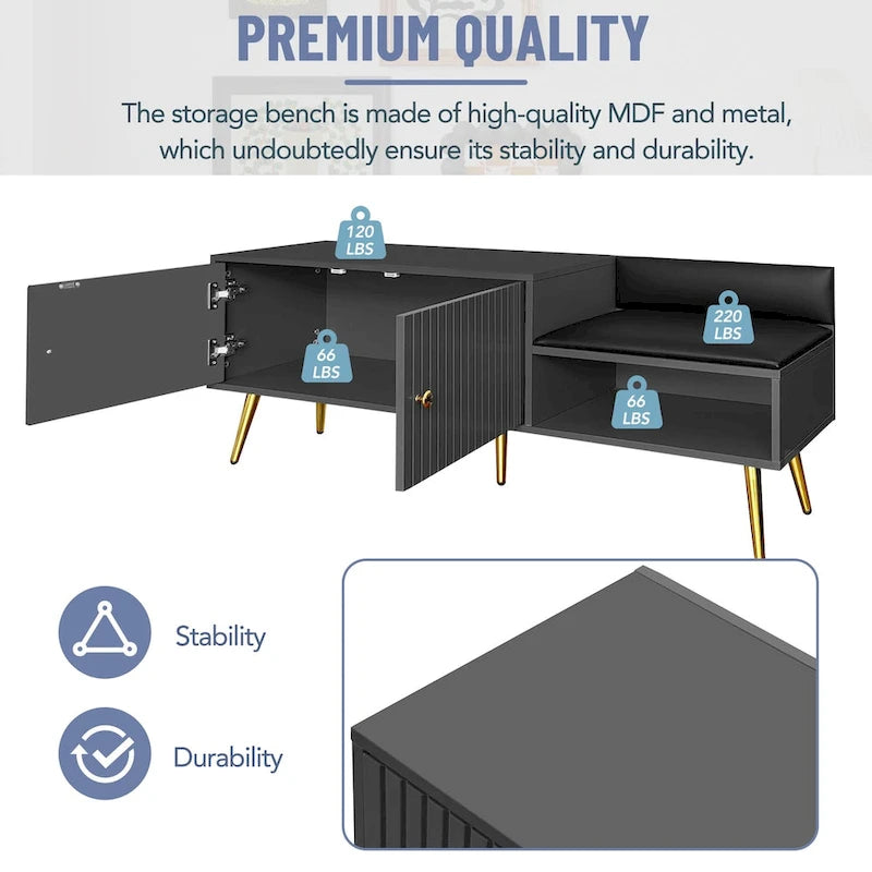 Modern Shoe Storage Bench with Hidden Storage and Upholstered Cushions for Bedside, Living Room and Entryway