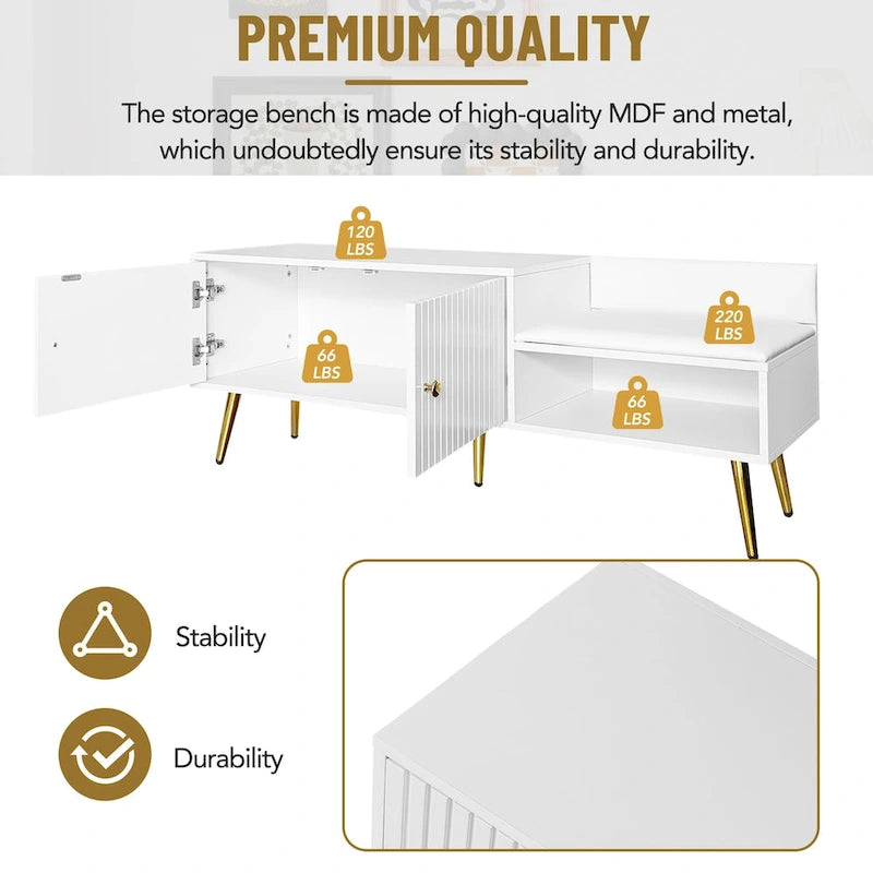 Modern Shoe Storage Bench with Hidden Storage and Upholstered Cushions for Bedside, Living Room and Entryway