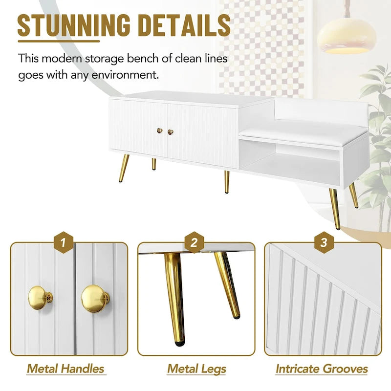 Modern Shoe Storage Bench with Hidden Storage and Upholstered Cushions for Bedside, Living Room and Entryway