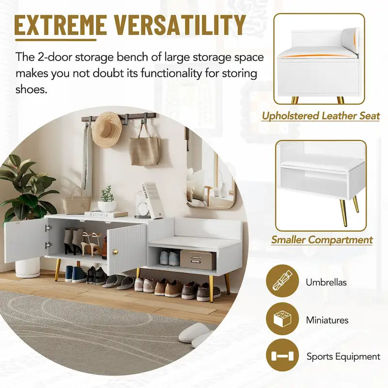 Modern Shoe Storage Bench with Hidden Storage and Upholstered Cushions for Bedside, Living Room and Entryway