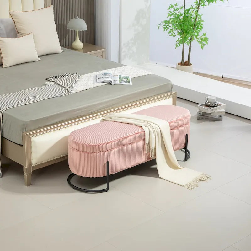 Storage Ottoman,Bedroom End Bench,Upholstered Fabric Storage Ottoman with Safety Hinge, Entryway Padded Footstool