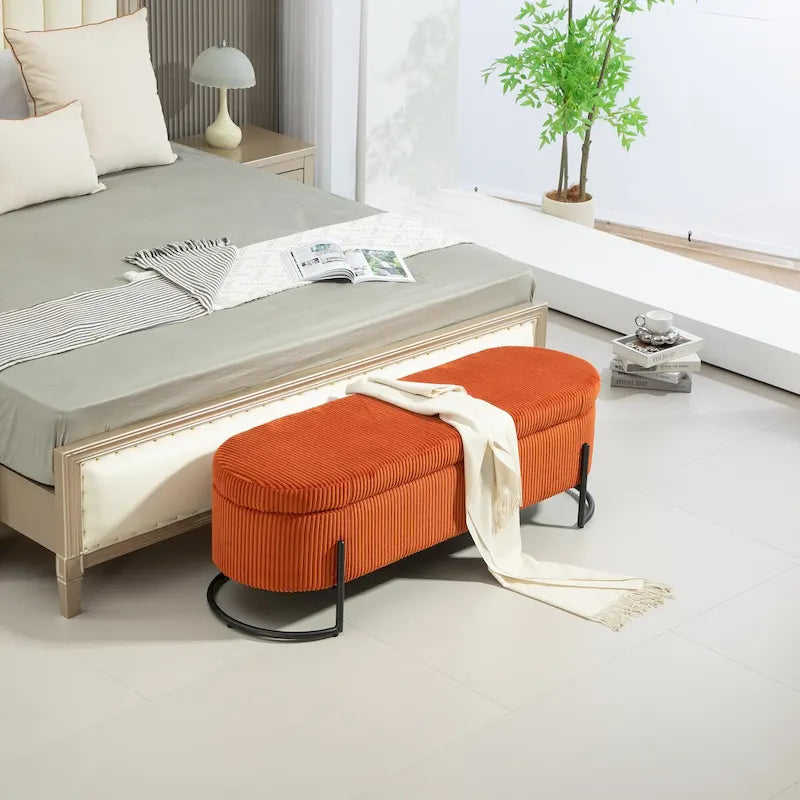 Storage Ottoman,Bedroom End Bench,Upholstered Fabric Storage Ottoman with Safety Hinge, Entryway Padded Footstool