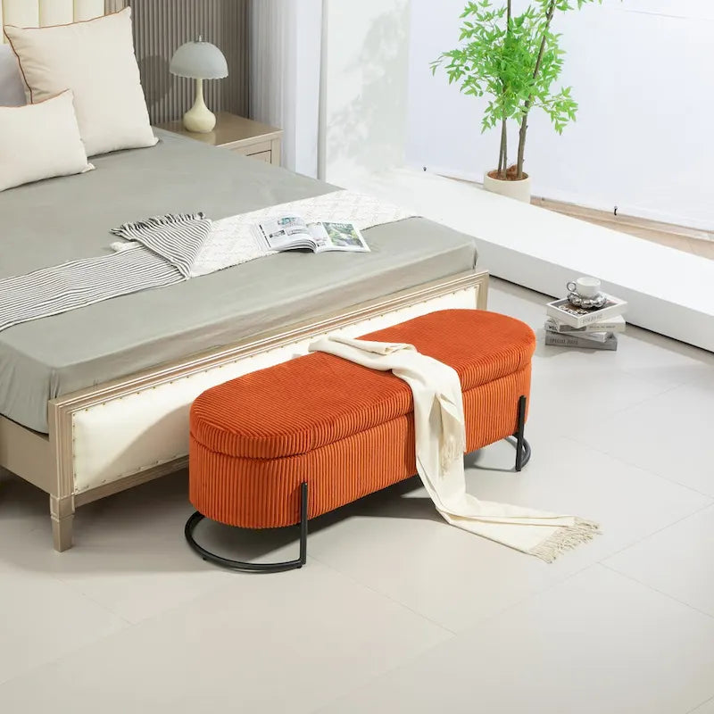 Storage Ottoman,Bedroom End Bench,Upholstered Fabric Storage Ottoman with Safety Hinge, Entryway Padded Footstool